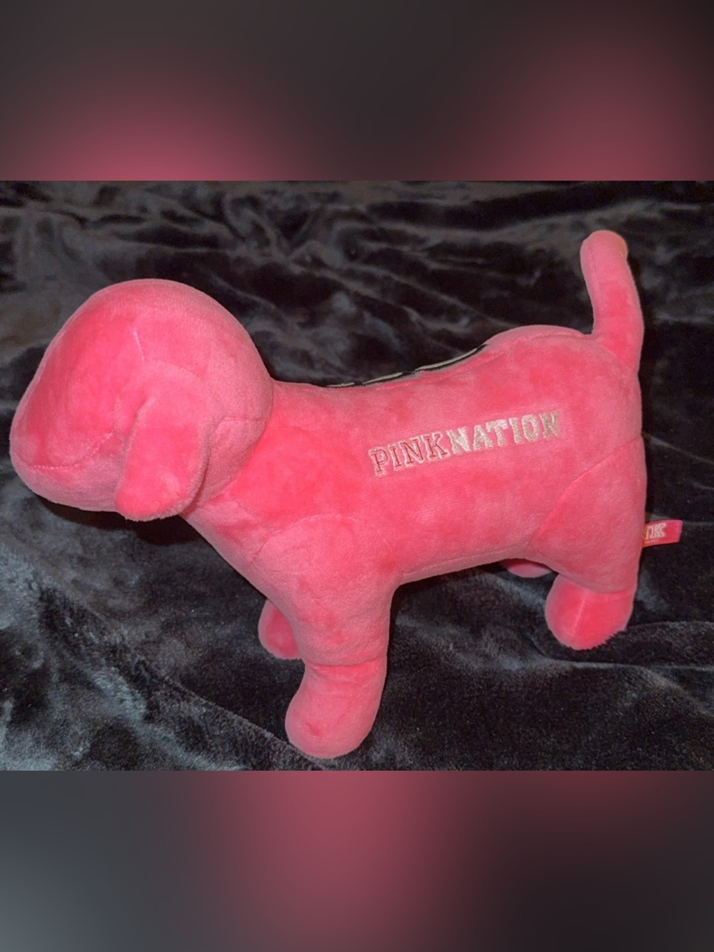 PINK Victoria's Secret Hot Pink Plush Dog Toy - PINK NATION Embroidered